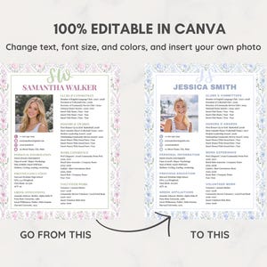 CV-mall för sorority i Canva | Redigerbart rosa CV för sociala medier med foto + personligt brev | Digital nedladdning av grekisk rekrytering/rushpaket bild 7