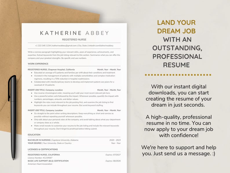 Registered Nurse Resume Template, ATS-Friendly Resume Google Docs & Word | New Grad Nurse, Student/Travel Nurse, RN Resume + Cover Letter image 9