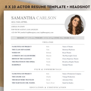 Theatre Actor Resume Template + Headshot & Cover Letter, 8x10 for Microsoft Word | Actress, Child Actor, Acting Resume Digital Download
