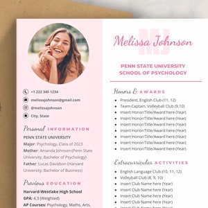 Sorority Resume Template with Photo for Google Docs 2025 | Digital Download Rush Resume | Pink Sorority Recruitment Packet, Social Resume