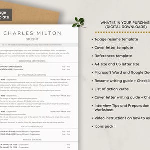 ATS Student Resume Template No Experience | Internship, Graduate, High School & College Student Resume (Google Docs and Word) + Cover Letter image 2