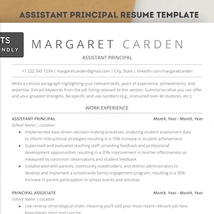 Assistant Principal Resume Template, ATS-Friendly for Google Docs & Word 2025 | Aspiring Assistant Principal, Educator, Teacher Resume/CV
