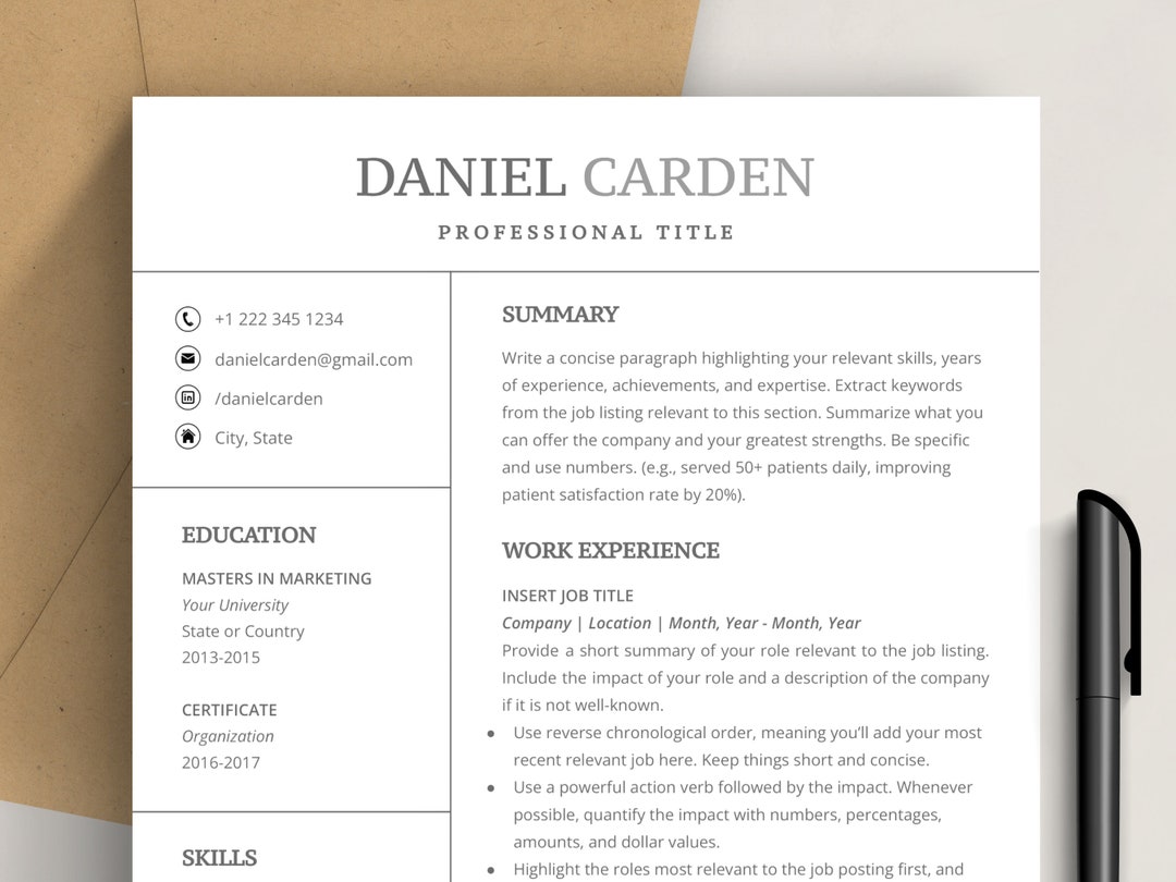 Modern Resume Template for Google Docs and Word 2025 | One, Two, Three ...