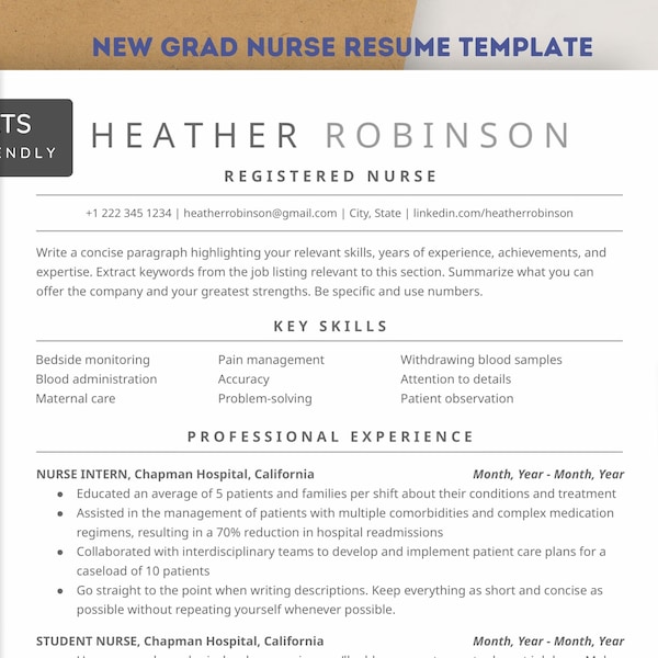 New Grad Nurse Resume Template, ATS-Friendly Google Docs & Word 2023 | Nursing Student, Student Nurse, RN/Registered Nurse Resume Template