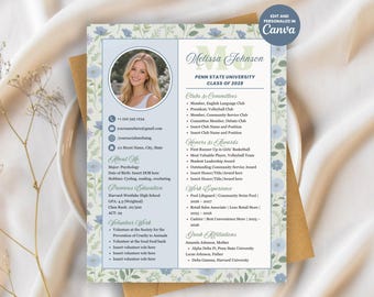 Sorority Resume Template Canva | Editable Blue Social Resume with Photo + Cover Letter | Greek Recruitment/Rush Packet Digital Download