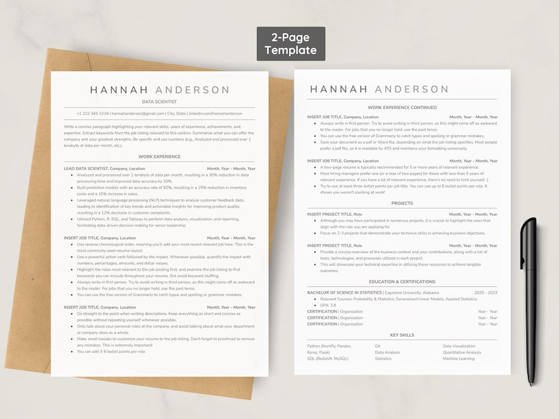 Data Science Resume Template, Ats-friendly for Google Docs & Word 2025