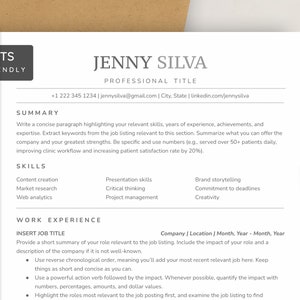 Minimalist Resume Template for Google Docs, Word 2023 | One, Two-Page ATS Resume with Cover Letter | Simple Basic Resume | ATS CV Template