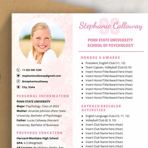 Sorority Resume Template with Photo 2025 for Google Docs | Digital Download Rush Resume | Pink Sorority Recruitment Packet, Social Resume
