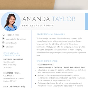 Registered Nurse Resume Template Google Docs, Word 2025 | Nursing, RN, New Graduate Nurse, Travel Nurse, Nurse Practitioner, Professional CV