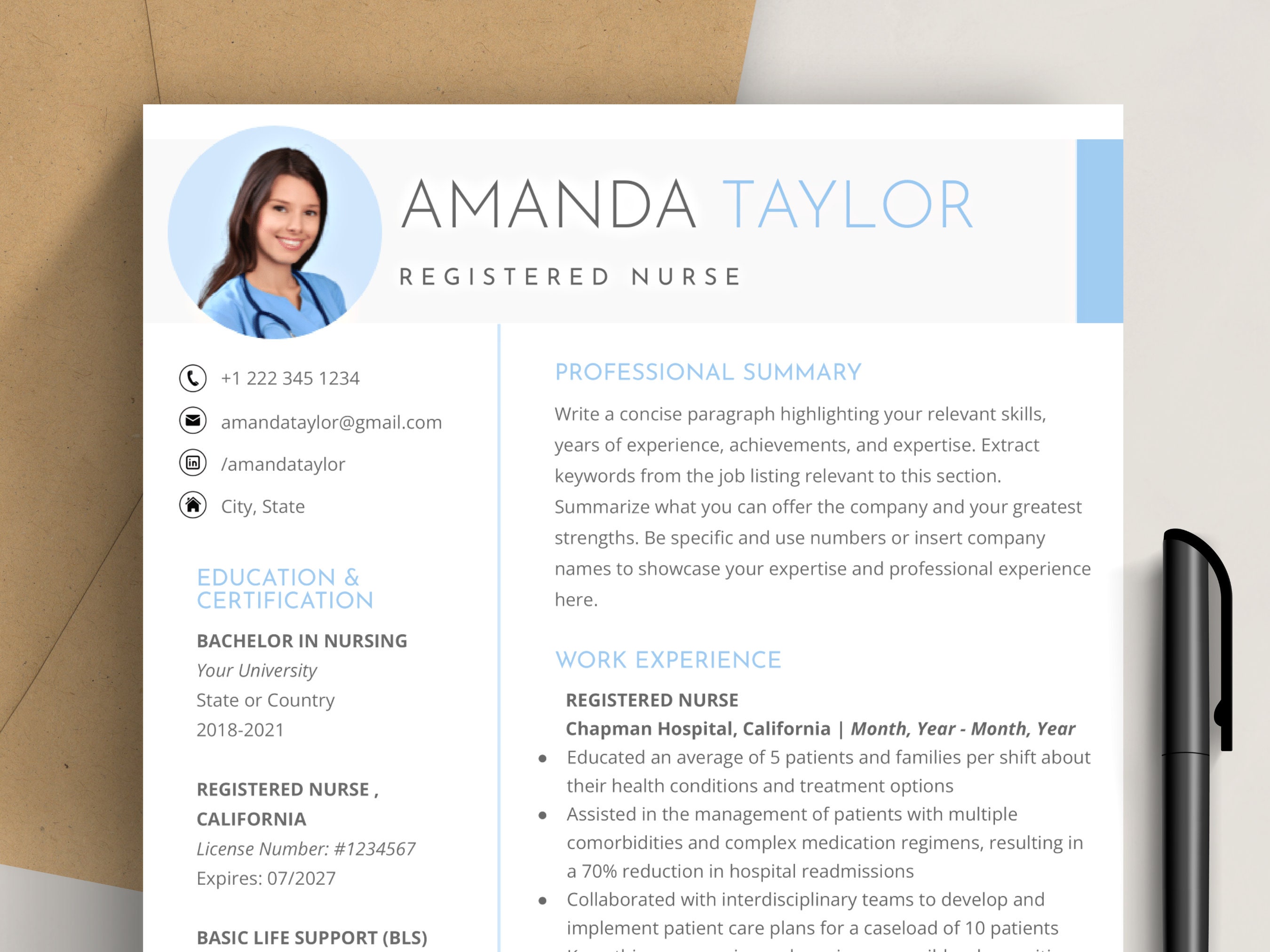 Registered Nurse Resume Template Google Docs, Word 2025 | Nursing, RN ...