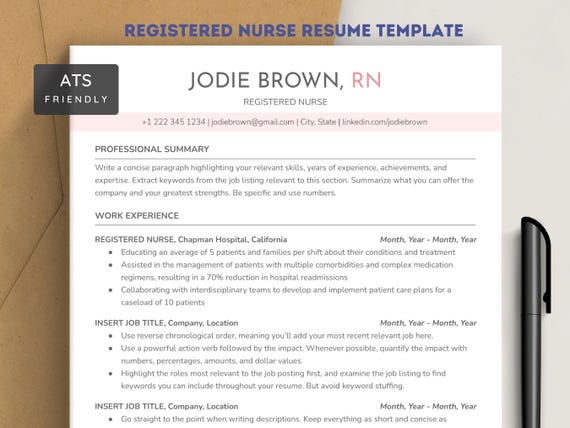 ATS Nurse Resume Template 2025 Google Docs & Word | New Grad Nurse, Registered Nurse (RN), Nursing Student, Travel Nurse Resume/CV template
