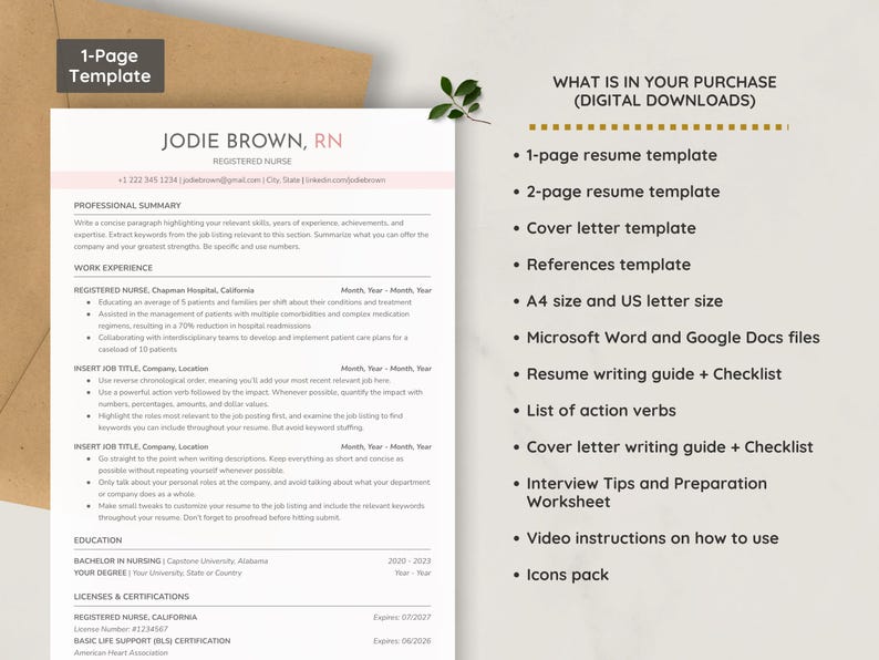 ATS Nurse Resume Template 2025 Google Docs & Word | New Grad Nurse, Registered Nurse (RN), Nursing Student, Travel Nurse Resume/CV template image 2
