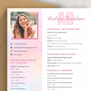 Sorority Resume Template with Photo for Google Docs 2023 | Sorority Rush Resume Digital Download | Sorority Recruitment Packet, Pink Resume