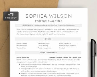ATS Resume Template for Word & Google Docs 2025 | ATS CV template | One, Two-Page Resume with Cover Letter | Modern, Simple, Basic Resume