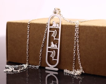 Ägyptische Hieroglyphen Kartusche Halskette, ägyptische Hieroglyphen anpassbare 925K Silber Halskette, Hieroglyphe Name Halskette Schmuck