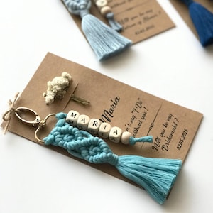 Boho Bridesmaid Proposal Gift: Personalized Macrame Keychain with Card