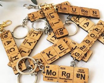 Custom Chemistry Name Keychain, Periodic Table Element Name Keychain, Custom Chemistry gift, Teachers Keychain Gift, Gift For Science Lovers