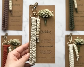 Bridesmaid Thank you Gift, Will You Be My Bridesmaid Gift, Bracelet Name Keychain, Wristlet Keychain, Maid Of Honor Proposal Gift From Bride
