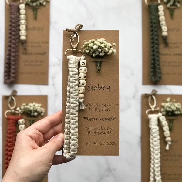 Bridesmaid Thank you Gift, Will You Be My Bridesmaid Gift, Bracelet Name Keychain, Wristlet Keychain, Maid Of Honor Proposal Gift From Bride