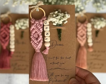Bridesmaid Proposal Gift: Name Keychain with Card & Flowers
