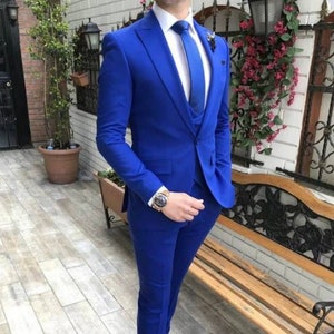 Men Royal Blue Suits Men Wedding Suit Men Royal Blue 3 Piece Suits Wedding 3 Piece Suit Men Clothing Men Grooms Suits For Gift Husband