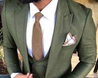 Men’s martini’s Olive Green Suits Handmade Clothing Wedding 3 Piece Suits Men Groomsmen Suit Men Party Wear Suits Martini’s olive Green Suit