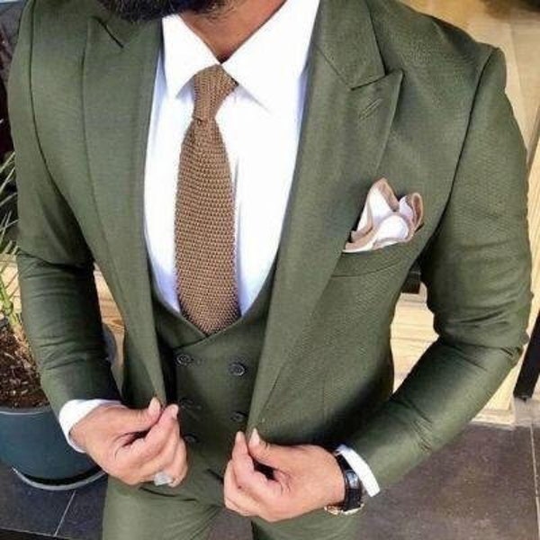 Olivgrüne Martini-Anzüge für Herren, handgefertigte Kleidung, 3-teilige Hochzeitsanzüge für Herren, Trauzeugenanzüge für Männer, Partykleidung, Martinis olivgrüner Anzug