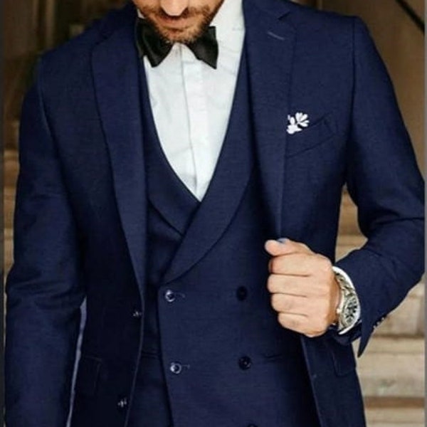 Luxury Wedding Navy blue Three piece suits Blue grooms wear suits new casual and party wear 3 piece suits luxury style bespoke and prom suit
