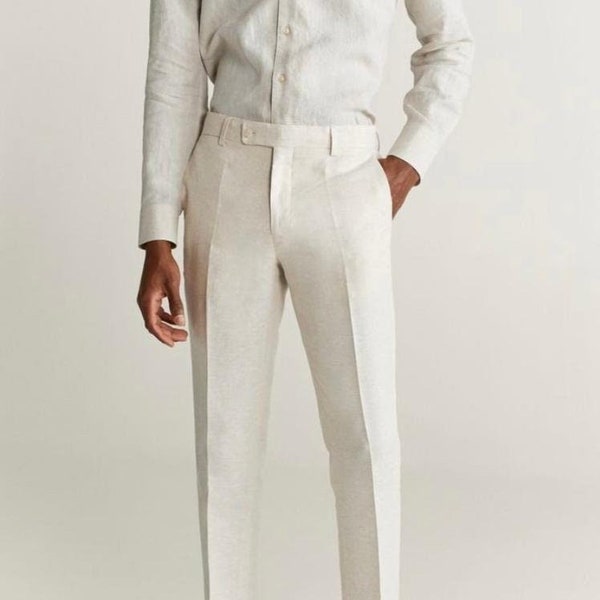 Men Linen Formal Pant - Elegant White Pant For Men Groomsmen Wear Pant - Pant For Men - Men White Shirt And White Pant - Men Formal Dress