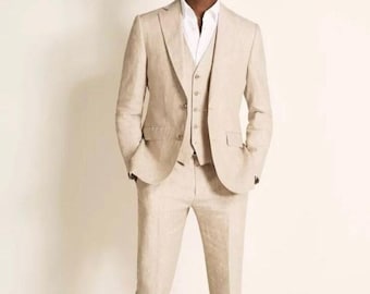 men outfit Linen 3 Piece suits Men Engagement Grooms 3 piece Suits Party Wear Suits men Wedding Ivory Linen suits casual fit suits for dinne