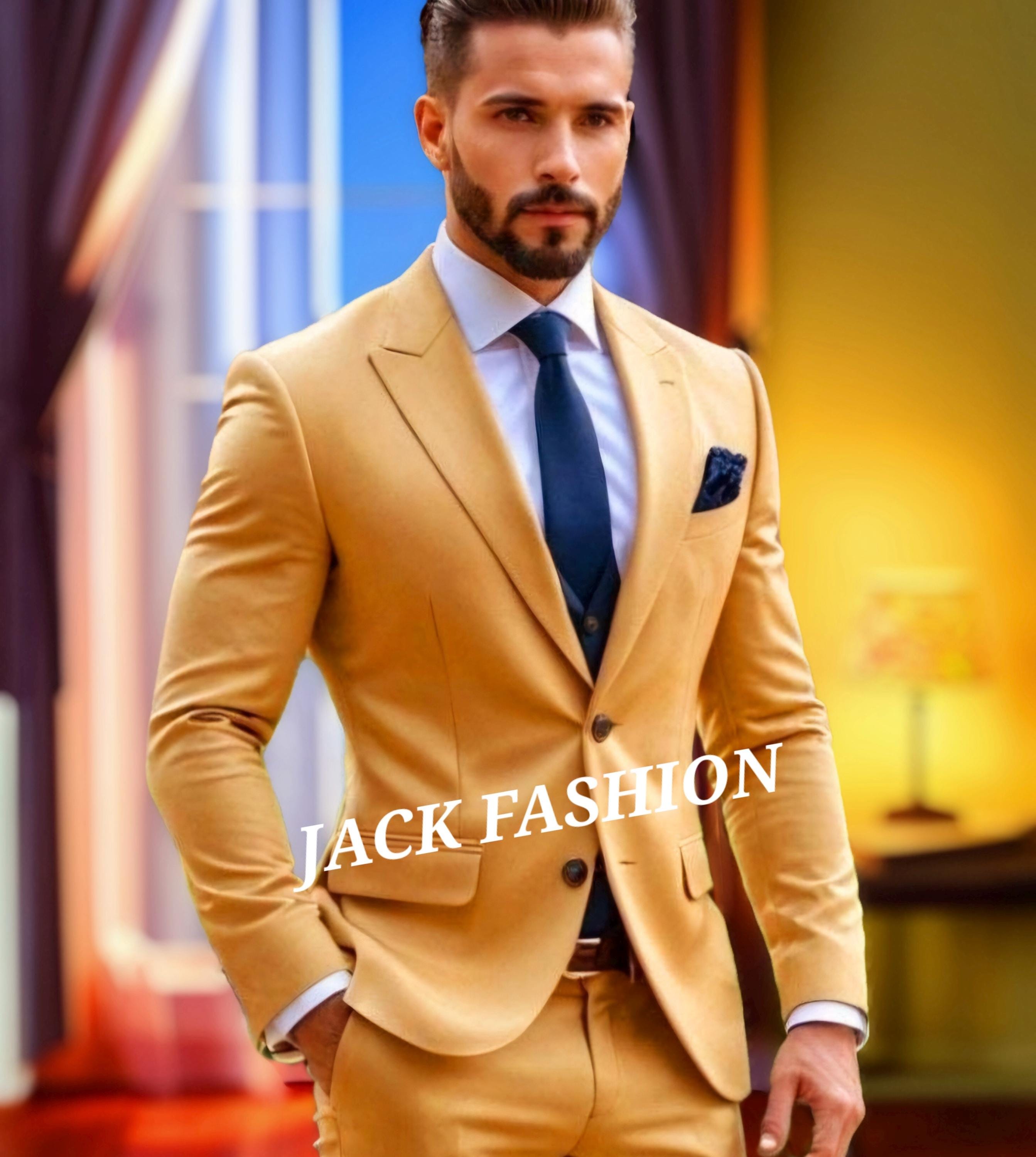 Trajes de 3 piezas color mostaza Trajes de boda para hombre Trajes de compromiso de 3 piezas para hombre Trajes de lujo para hombre Trajes de novio para hombre Traje de 3