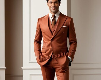 Luxury 3 Piece suits Men Wedding Suit Luxury Bespoke Suit Evening Party wear Suit New arrival suit casual fit suit Gift for him Rust Orange