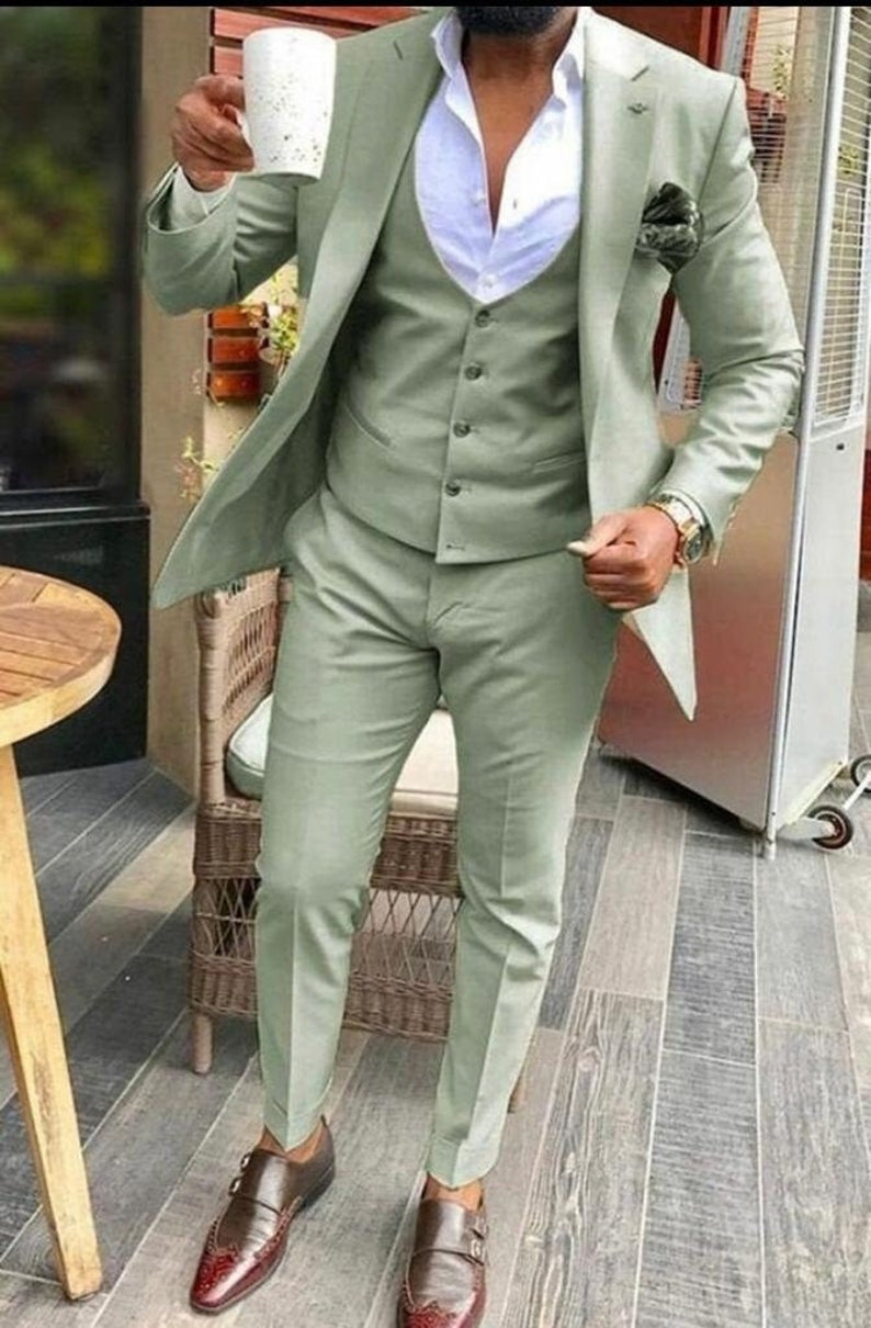 Luxury Sage Green Suit Men Wedding Wear Gift Suits Men Wedding Luxury Suit Men Dinner Grooms Suit Slim Fit Suit Elegant 3 piece Suits image 2