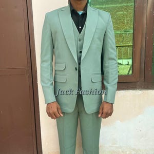 Traje verde salvia de tres piezas para hombre, trajes de novio para hombre, trajes de boda, trajes casuales para hombre, trajes de 3 piezas para hombre, nuevos trajes de novios de lujo a medida.