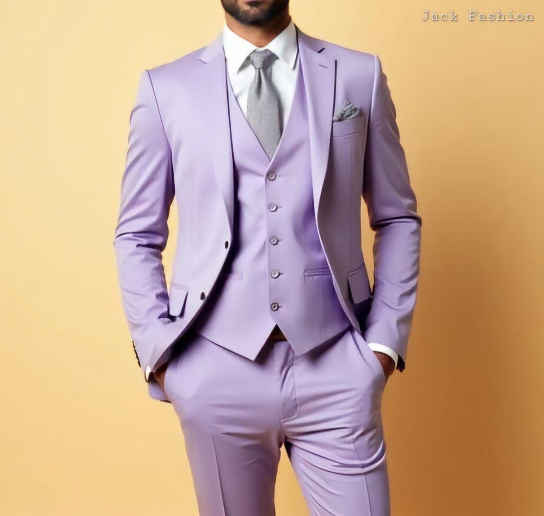 Lavender Modern Fit 3 Piece Suit with Vest and Adjustable Waist Band Pants