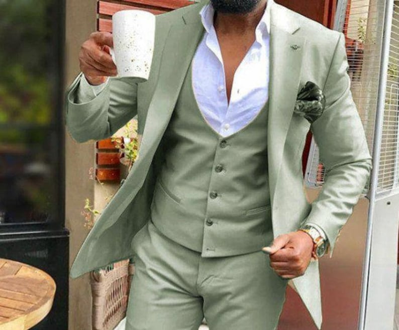 Luxury Sage Green Suit Men Wedding Wear Gift Suits Men Wedding Luxury Suit Men Dinner Grooms Suit Slim Fit Suit Elegant 3 piece Suits image 1
