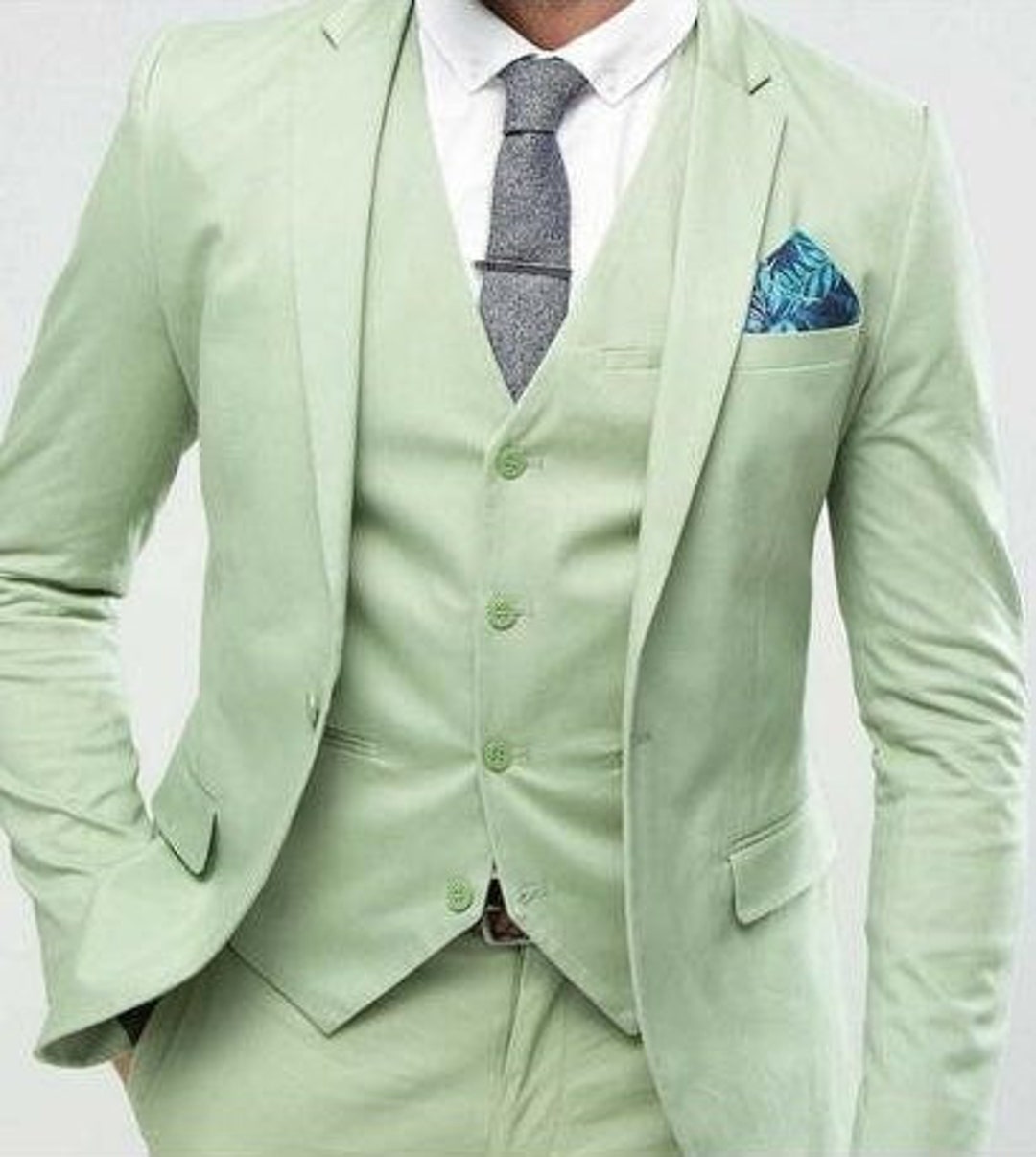 Mens Suits Sage Green Wedding 3 Piece Suits Men Grooms Bespoke