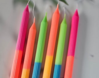 Set of 2 - Neon Ribbed and Dipped Candles