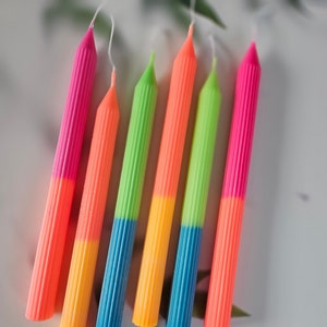 Set of 2 - Neon Ribbed and Dipped Candles