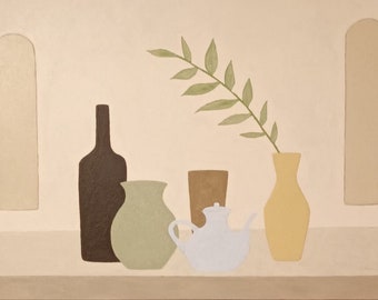 Jars and bottles - painting with naturalistic acrylic painting on canvas