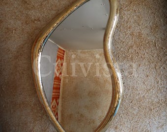 Organic Shaped Brass Mirror, Handmade Wall Mirror - Italian Style