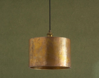 Hammered Brass Pendant Light – Cylinder Ceiling Lamp for Kitchen