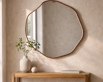 Handgefertigter Spiegel aus Kupfer und Kupfer, handgefertigt, mit modernem Touch