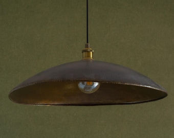 Hanglamp van gehamerd, vuurgebakken koper met patina - Hanglamp voor keukeneiland