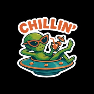 Alien Pool Float Sticker, Funny UFO Vinyl Decal, Summer Laptop Sticker