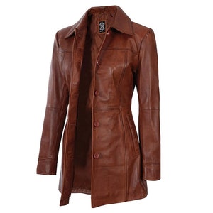 Womens Leather Blazer Coat Jacket, Long Leather Blazer Coat Women