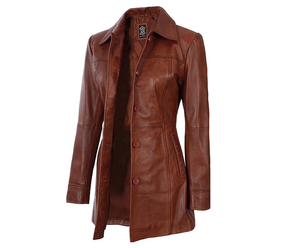 Womens Leather Blazer Coat Jacket Long Leather Blazer Coat Etsy