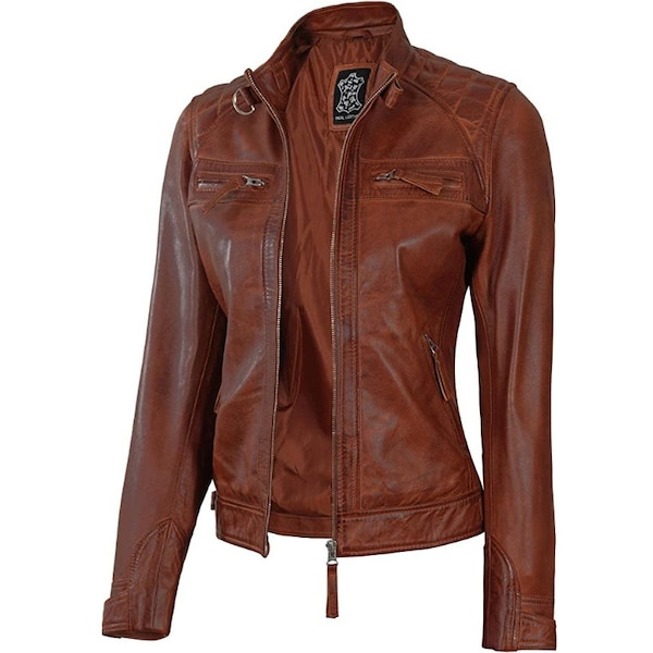 Women Lambskin Leather Jacket, Cafe Racer Real Lambskin Leather Motorcycle Jacket, Women Leather Jacket, Leather Jacket Women