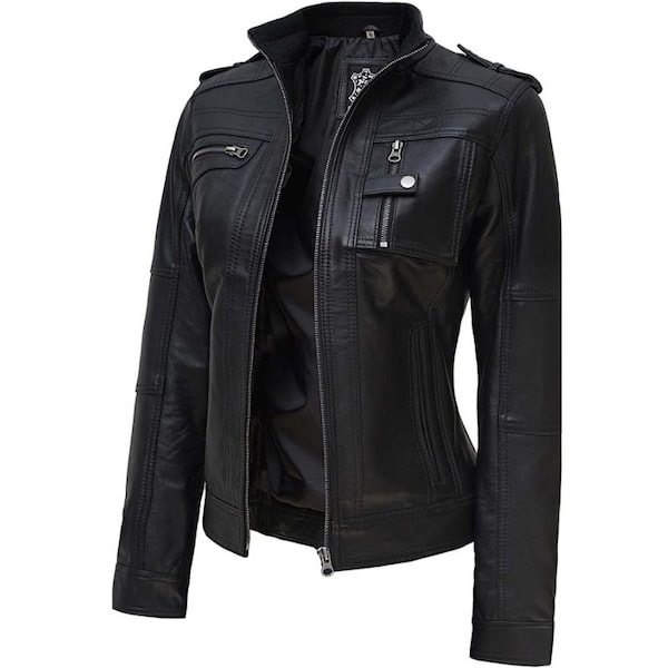 Women Real Leather Jacket Black, Real Lambskin Leather Jackets for Women, Womens Lambskin Black Jacket, Black Leather Jacket Women