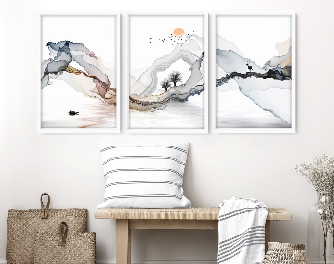 Japandi Wall Art Set of 3 for Living Room, Japanese Wall Art Printable ...